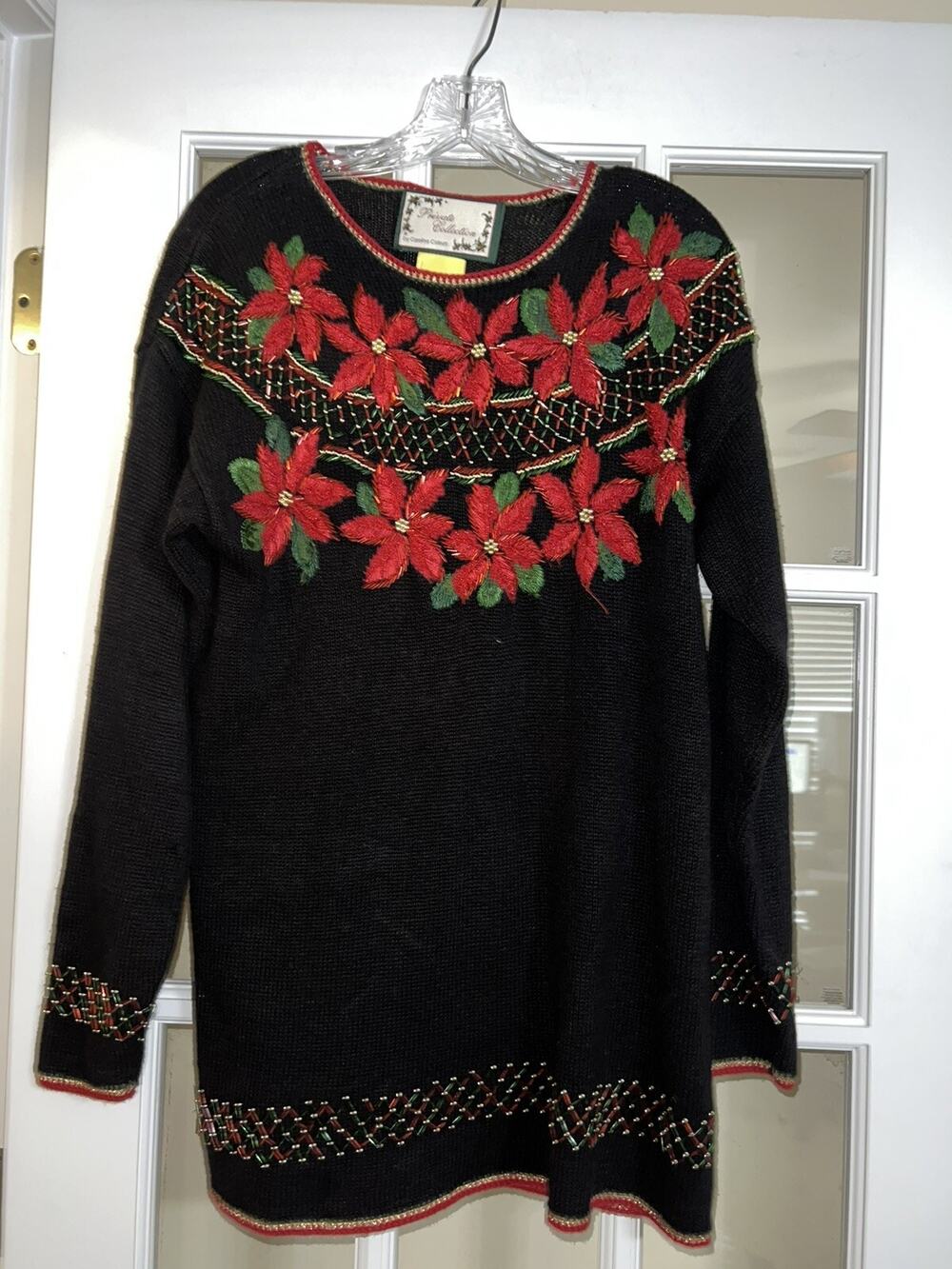 Vintage private collection by carolina colours christmas flower beaded sweater S